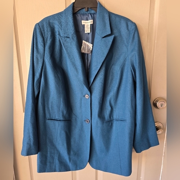 New Jessica London Blazer Jacket 20 Plus Women Teal Green Wool Blend 2button - Picture 2 of 9